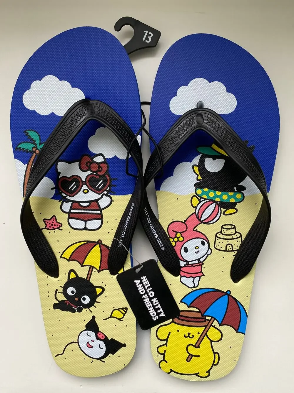 Hello Kitty & Friends Blue Beach Flip Flops Sanrio Printed Rubber NEW Size 13